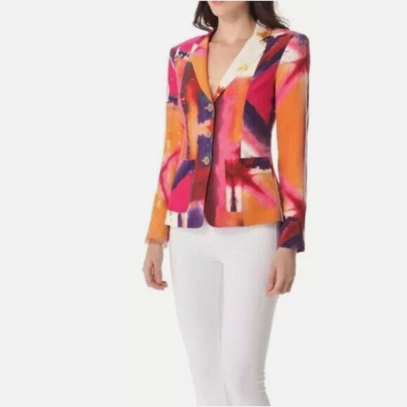 NWT Rachel Roy Sz 2 4 Silk Blazer Jacket Colorful Pink White Art Professional - Picture 15 of 16